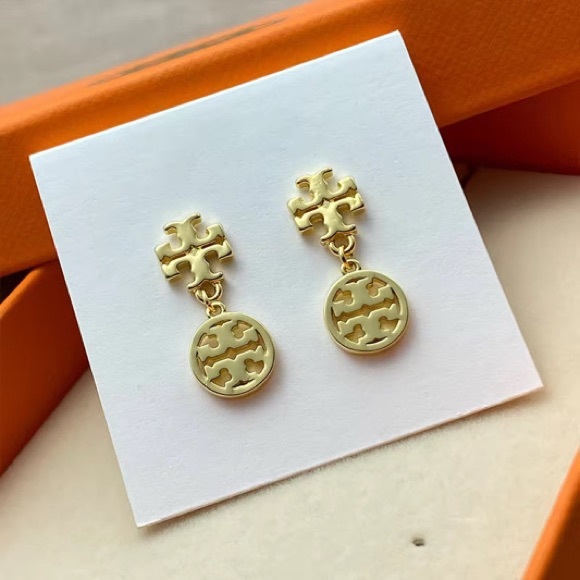 Tory Burch Jewelry - Tory Burch Gold W TB Logo Emblem Earrings